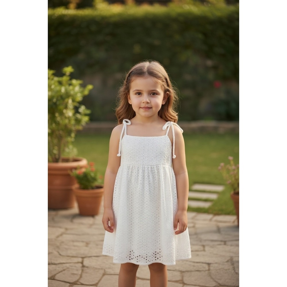 Gap Kids Girls White Eyelet Dress SZ S 6-7 Smocked Back Cotton Lined Sundress